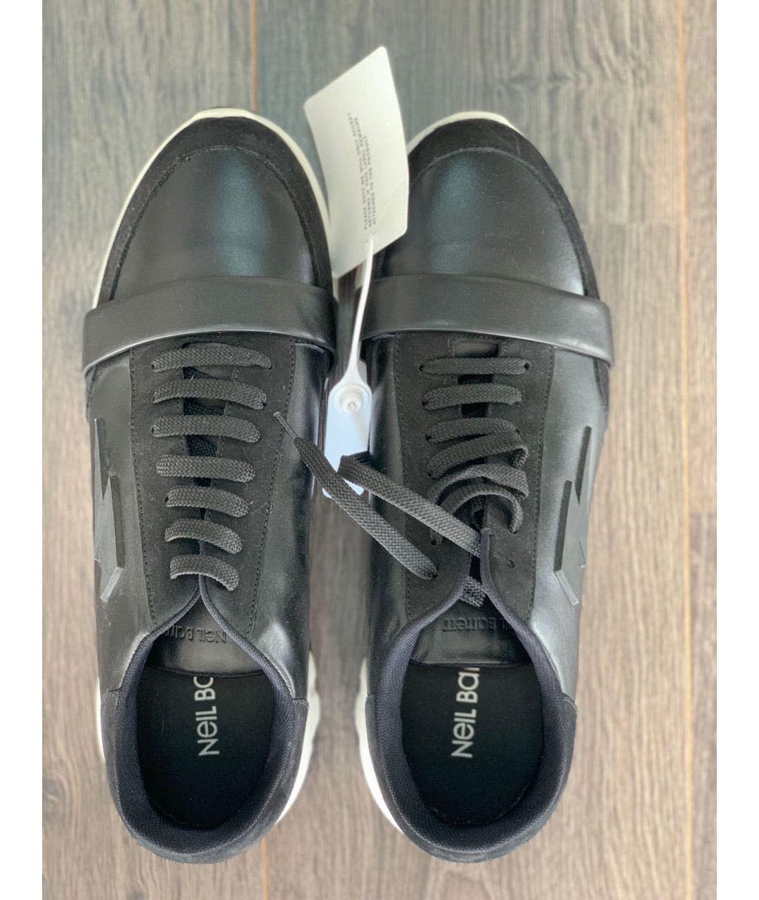 NEIL BARRETT Черные кожаные низкие кроссовки / кеды, фото 3