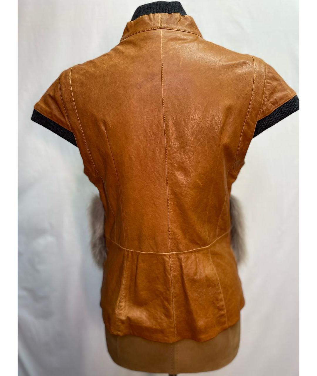 FENDI Коричневый кожаный жилет, фото 2