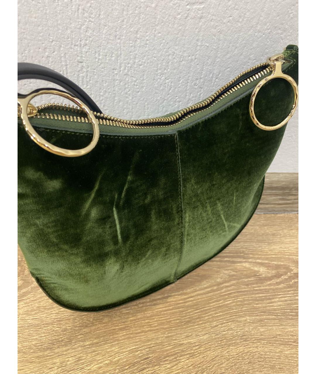 NINA RICCI PRE-OWNED Зеленая бархатная сумка с короткими ручками, фото 2