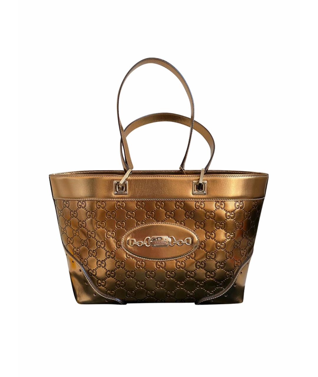 GUCCI Золотая кожаная сумка тоут, фото 1