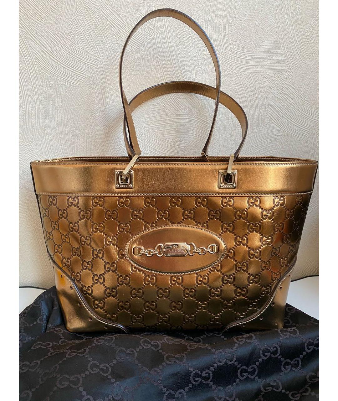 GUCCI Золотая кожаная сумка тоут, фото 8
