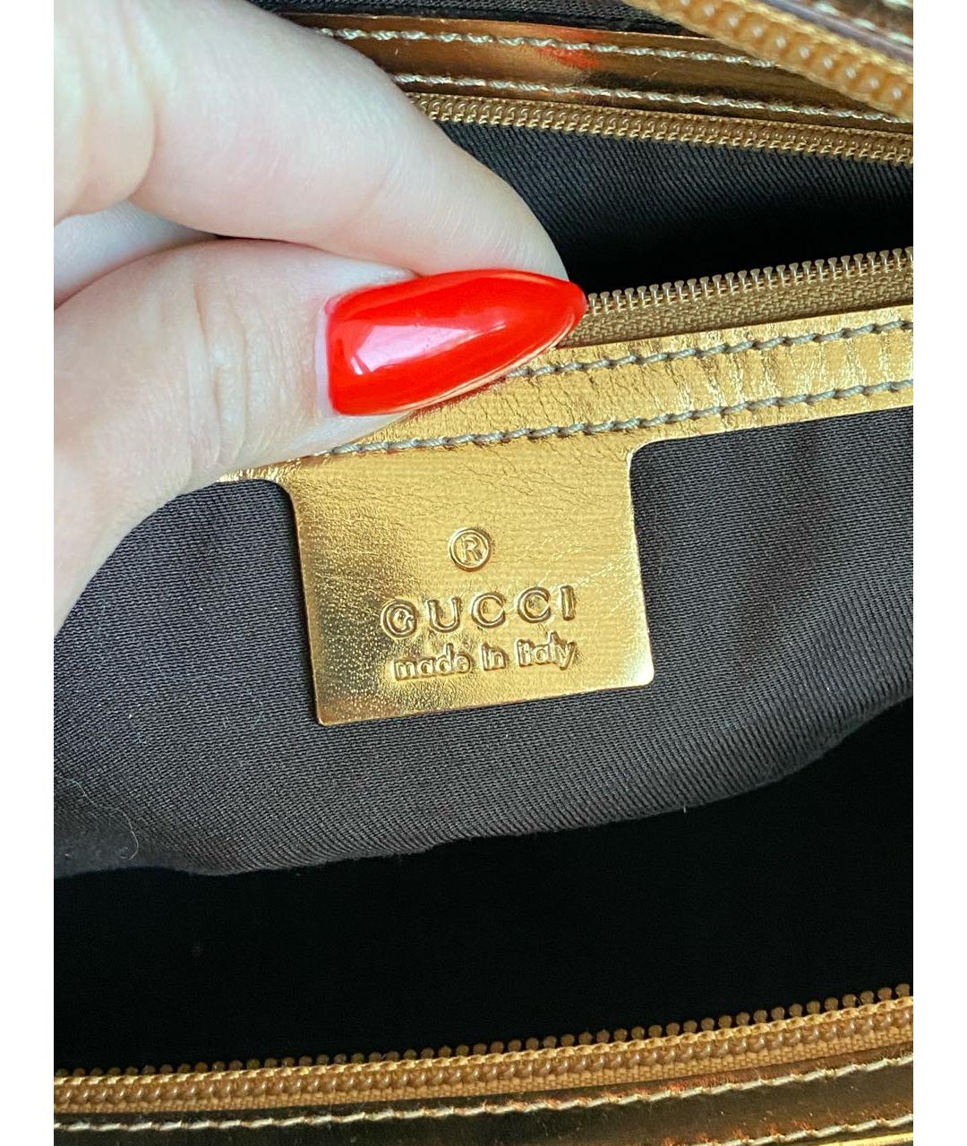 GUCCI Золотая кожаная сумка тоут, фото 5