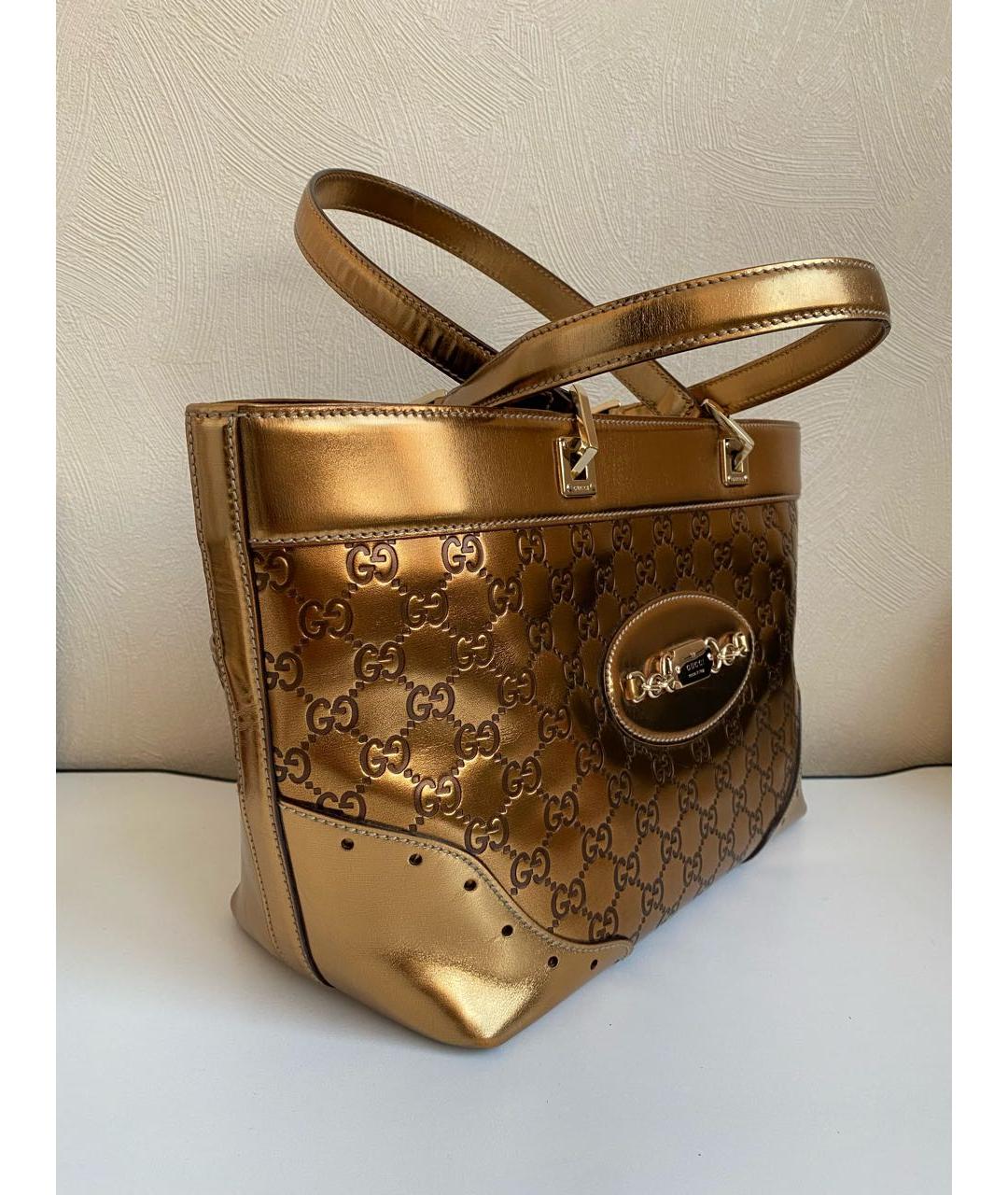 GUCCI Золотая кожаная сумка тоут, фото 2