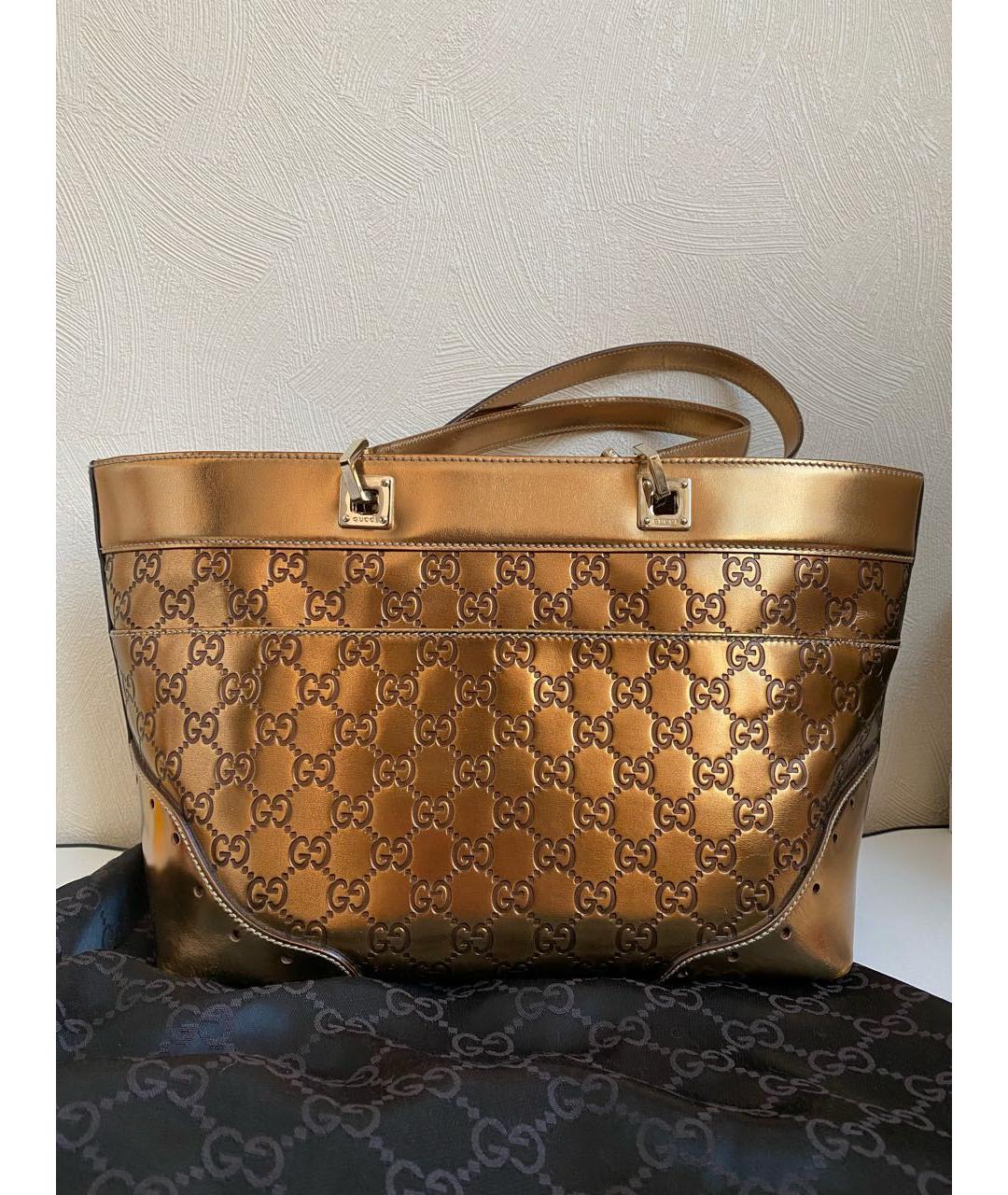 GUCCI Золотая кожаная сумка тоут, фото 3