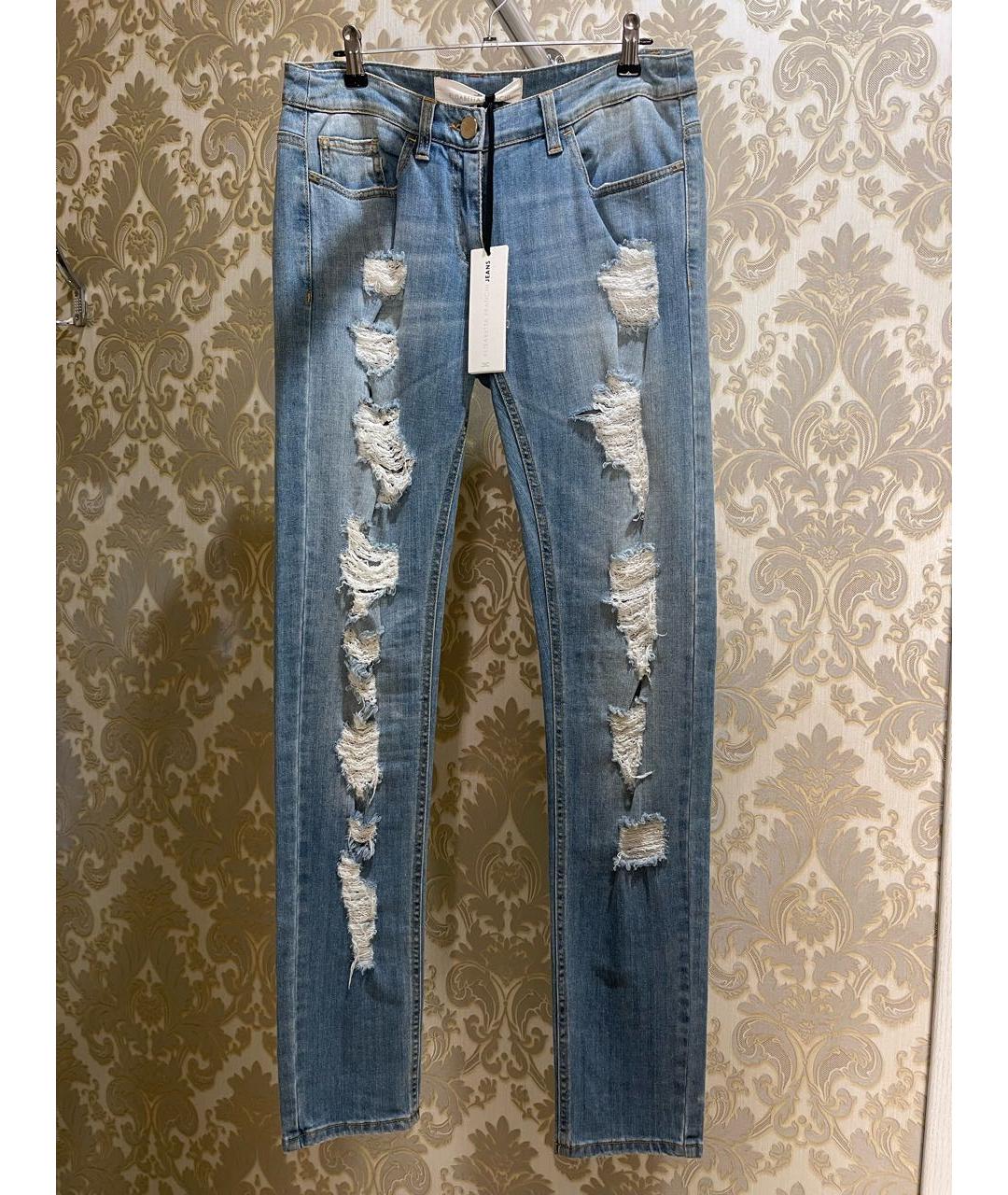 ELISABETTA FRANCHI Голубые хлопковые прямые джинсы, фото 6