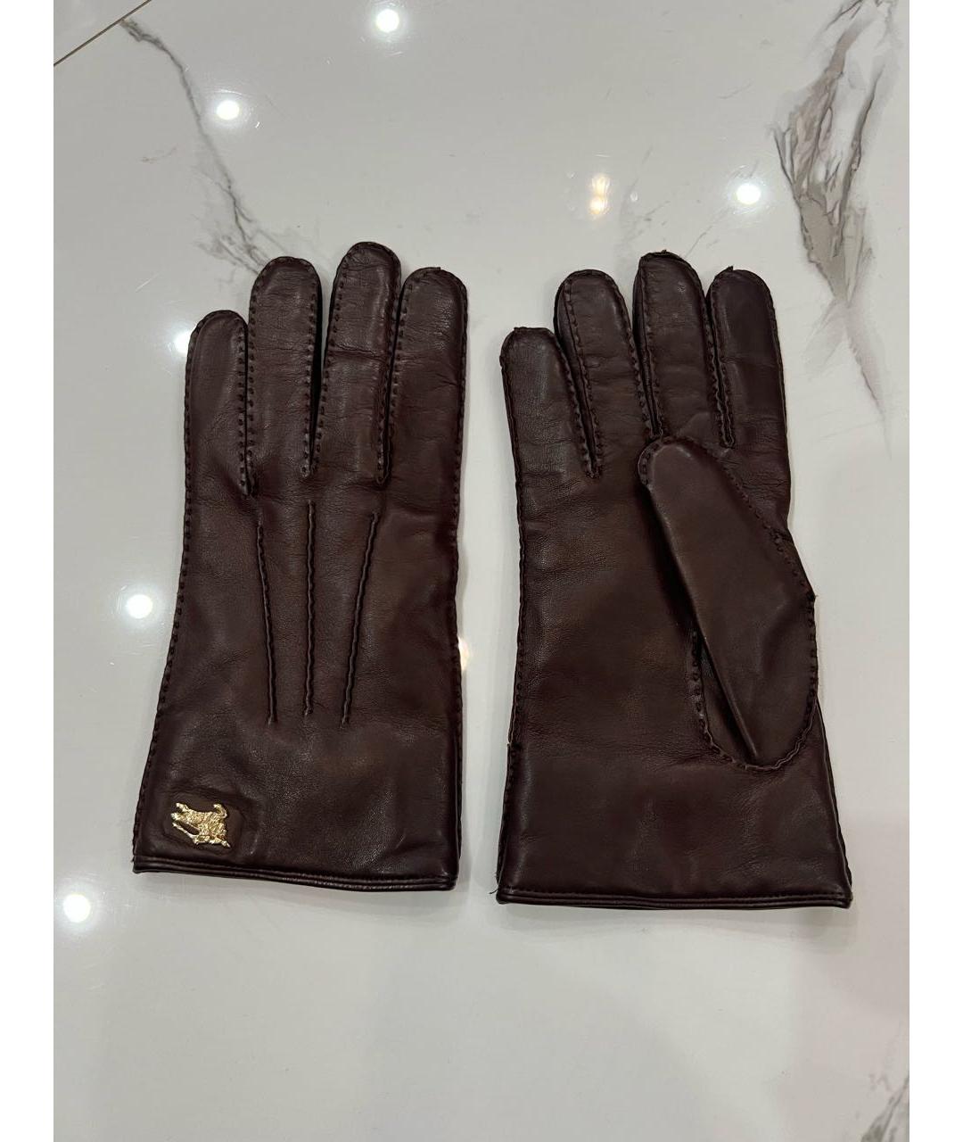 BURBERRY Коричневые кожаные перчатки, фото 8