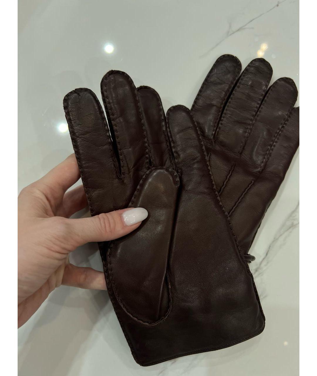 BURBERRY Коричневые кожаные перчатки, фото 5