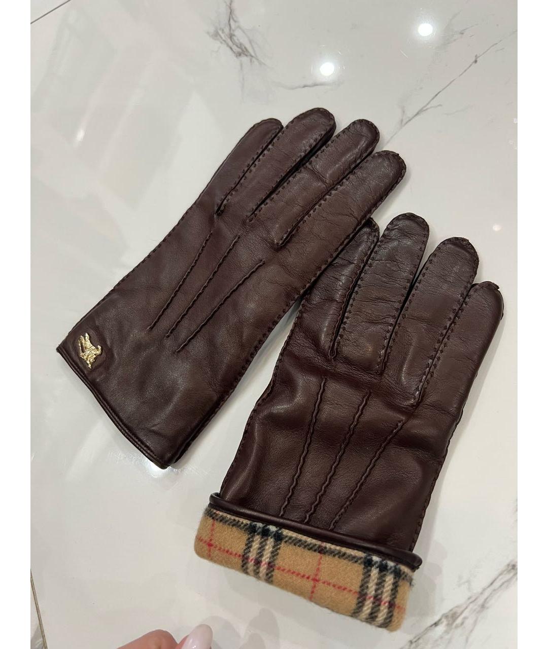 BURBERRY Коричневые кожаные перчатки, фото 6