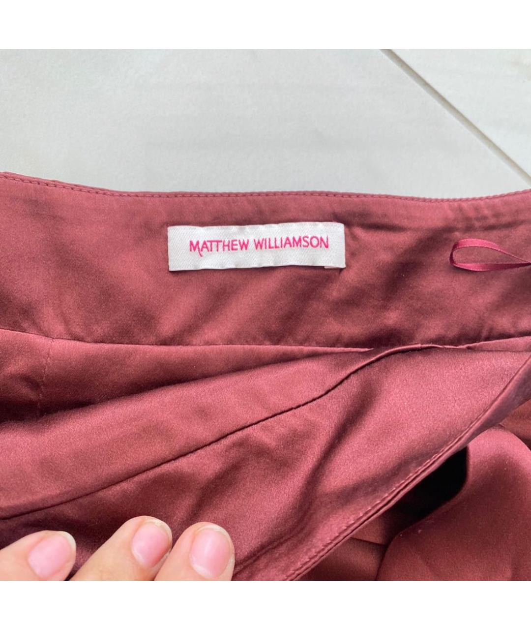 MATTHEW WILLIAMSON Бордовая шелковая юбка мини, фото 4