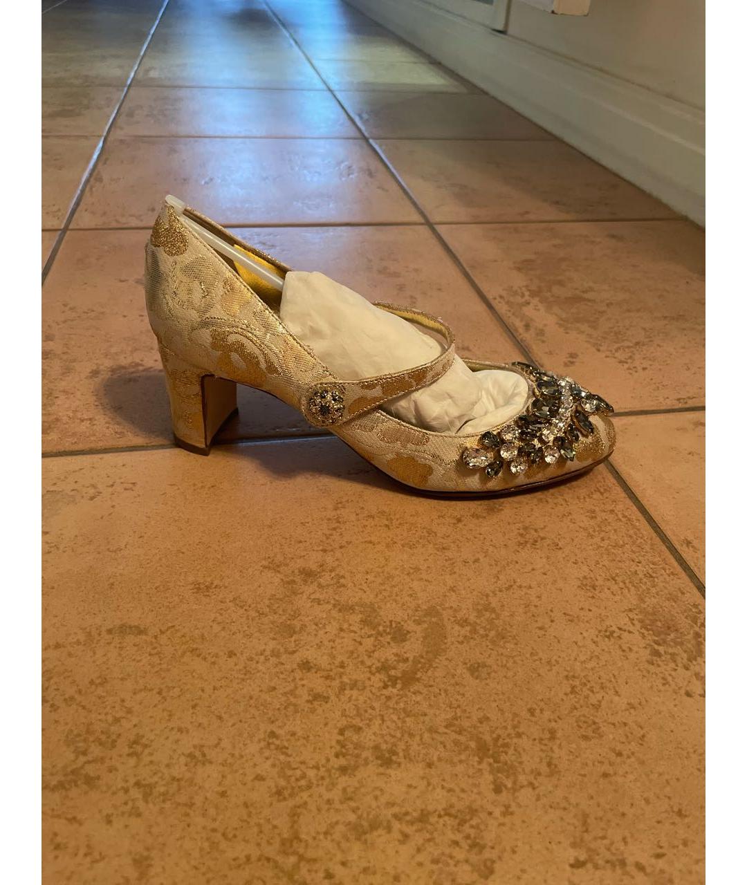 DOLCE&GABBANA Золотые текстильные туфли, фото 9