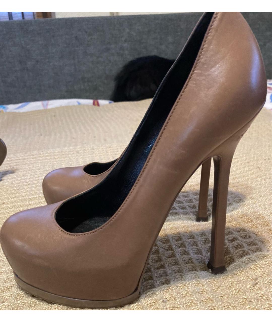 SAINT LAURENT Бежевые кожаные туфли, фото 5