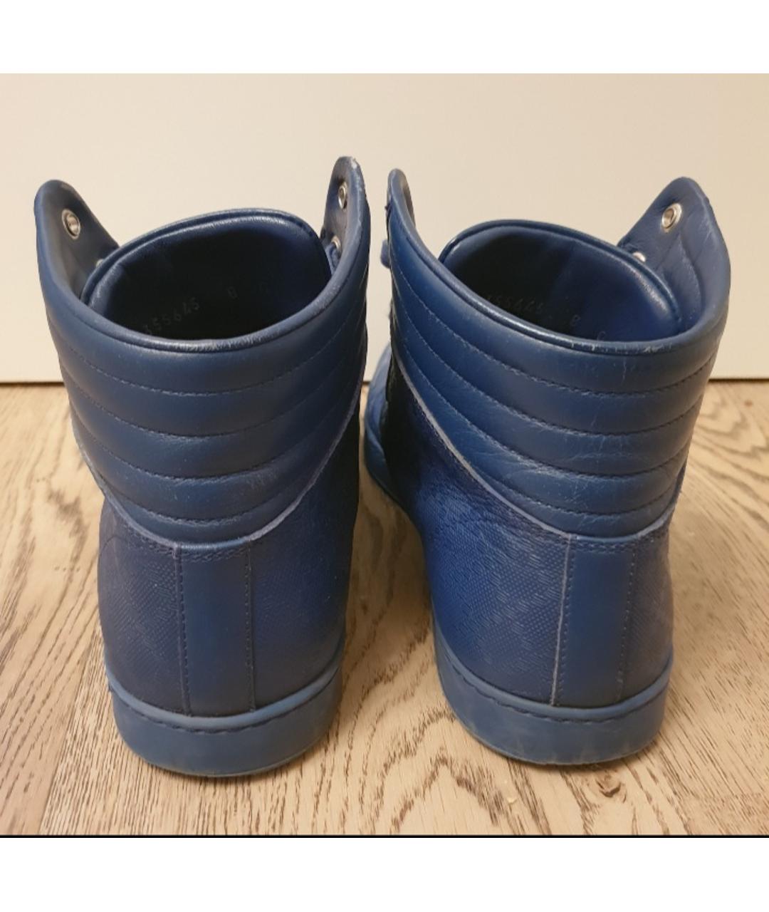 GUCCI Синие кожаные высокие кроссовки / кеды, фото 4