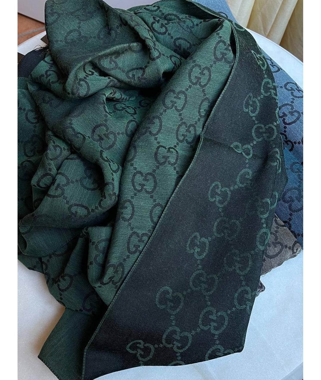 GUCCI Зеленый шерстяной шарф, фото 2