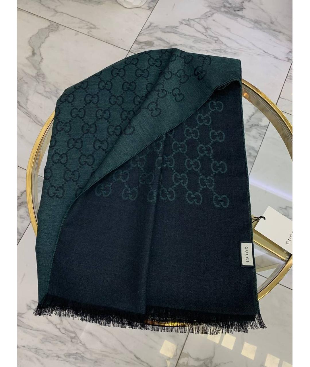 GUCCI Зеленый шерстяной шарф, фото 5