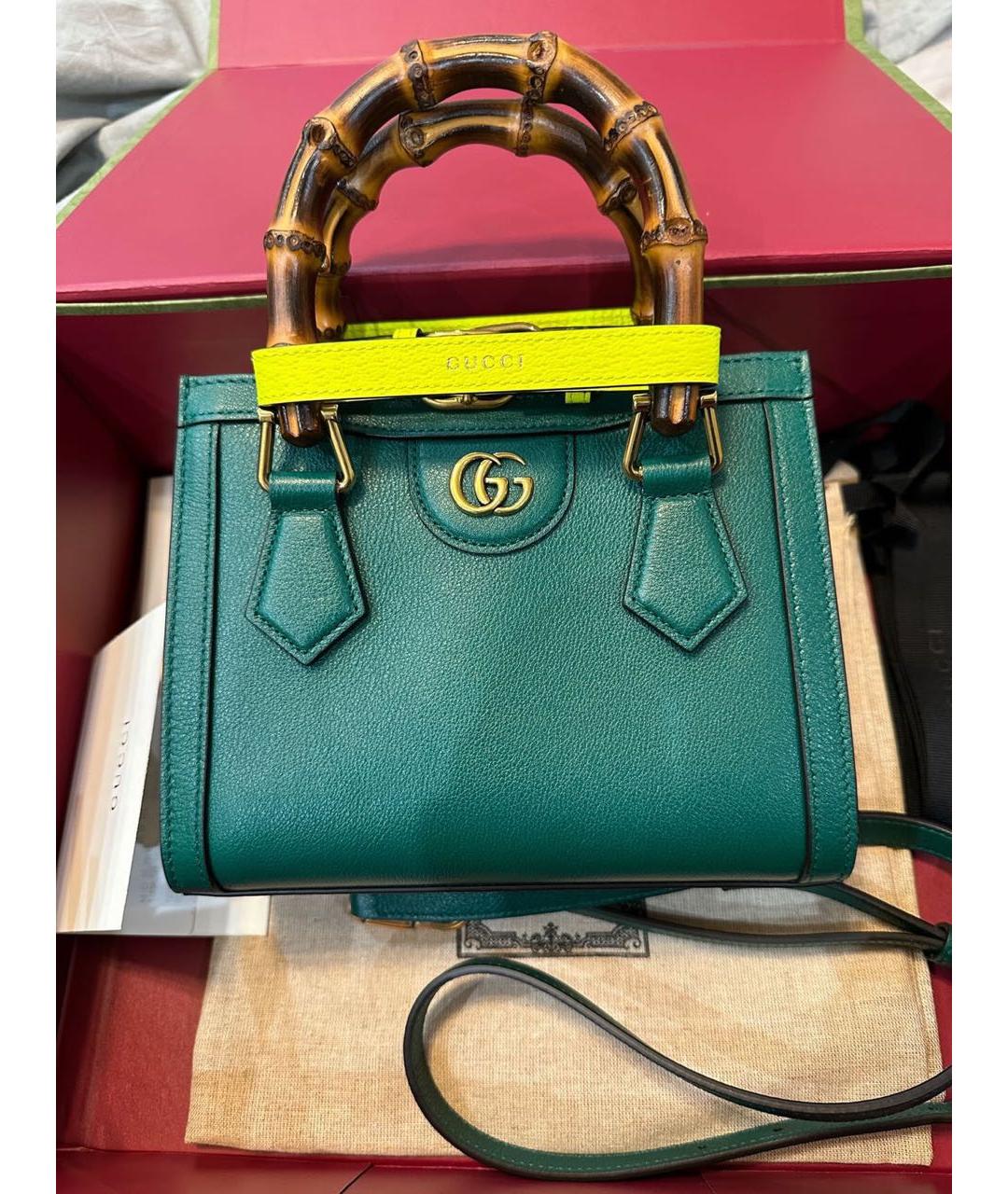 GUCCI Зеленая кожаная сумка с короткими ручками, фото 4