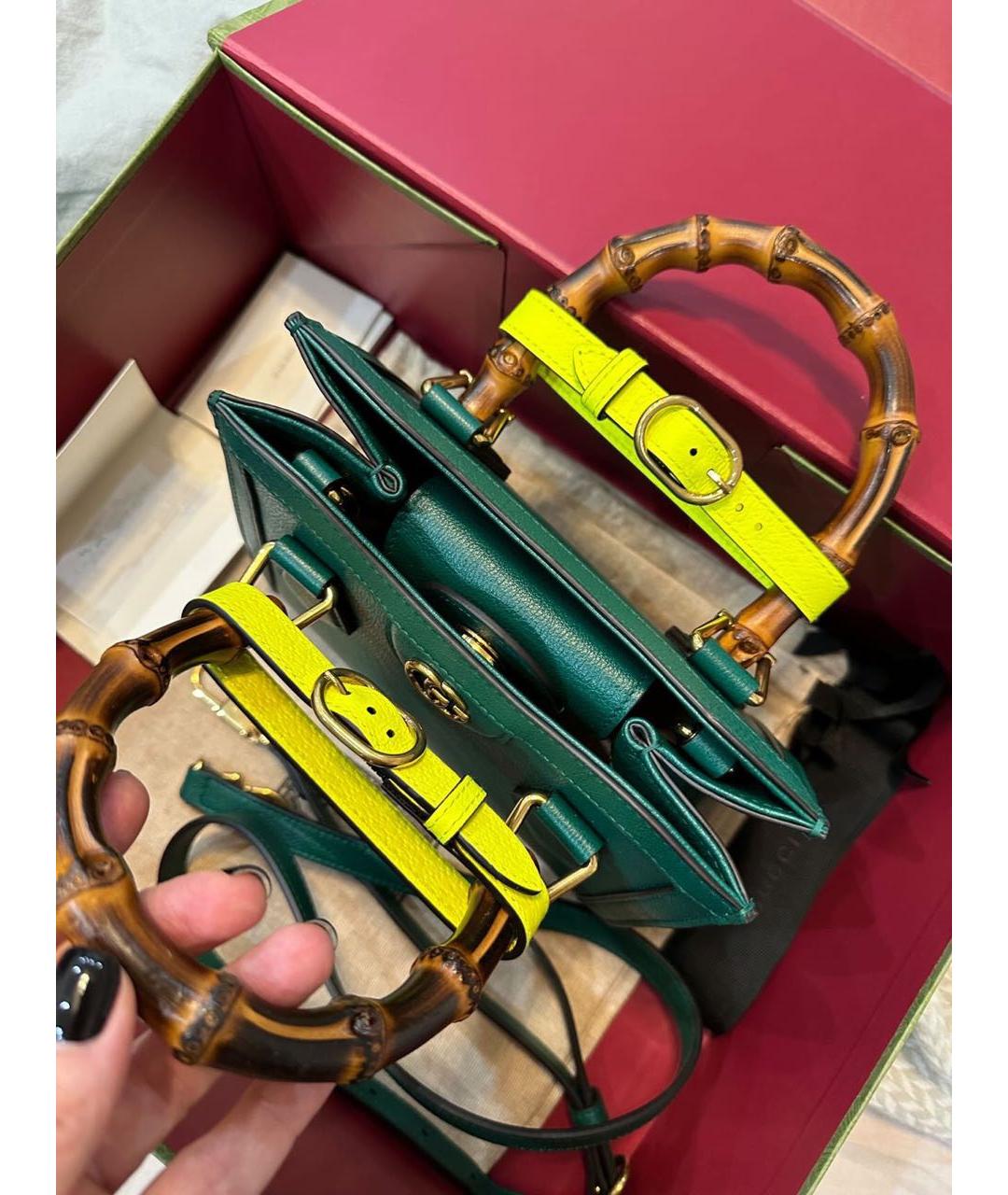 GUCCI Зеленая кожаная сумка с короткими ручками, фото 3