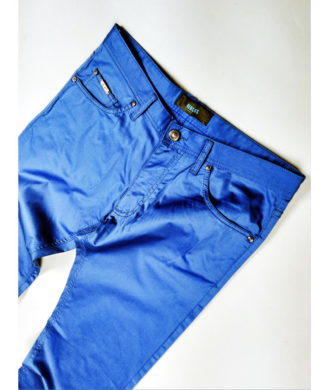 VERSACE Синие хлопковые брюки чинос, фото 2