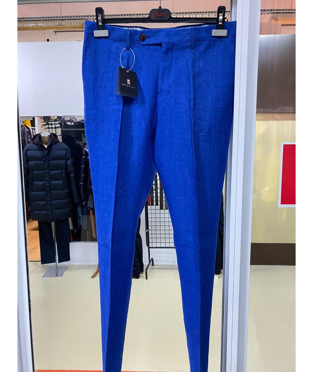 MARCOPESCAROLO Синие льняные классические брюки, фото 5