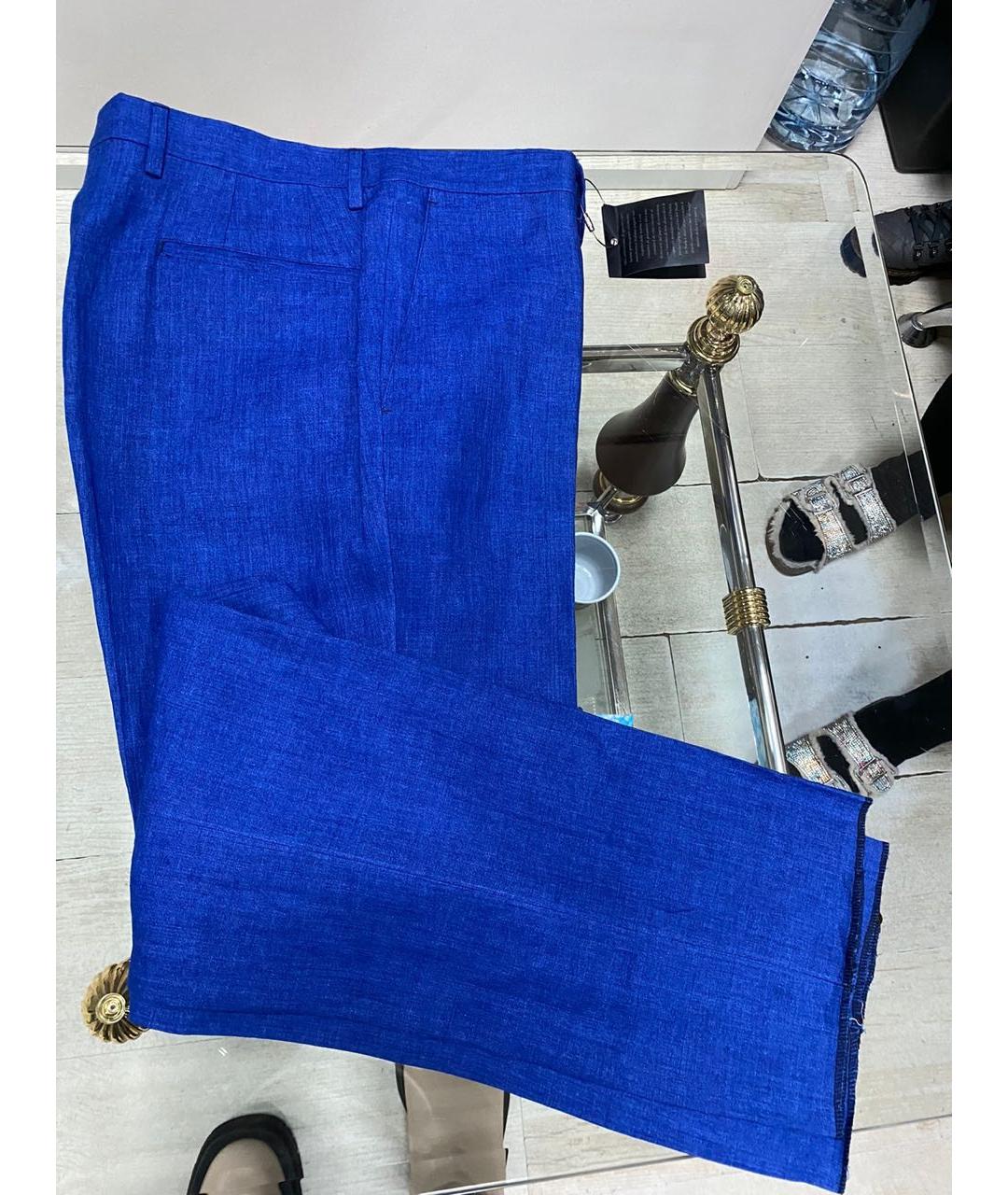 MARCOPESCAROLO Синие льняные классические брюки, фото 2