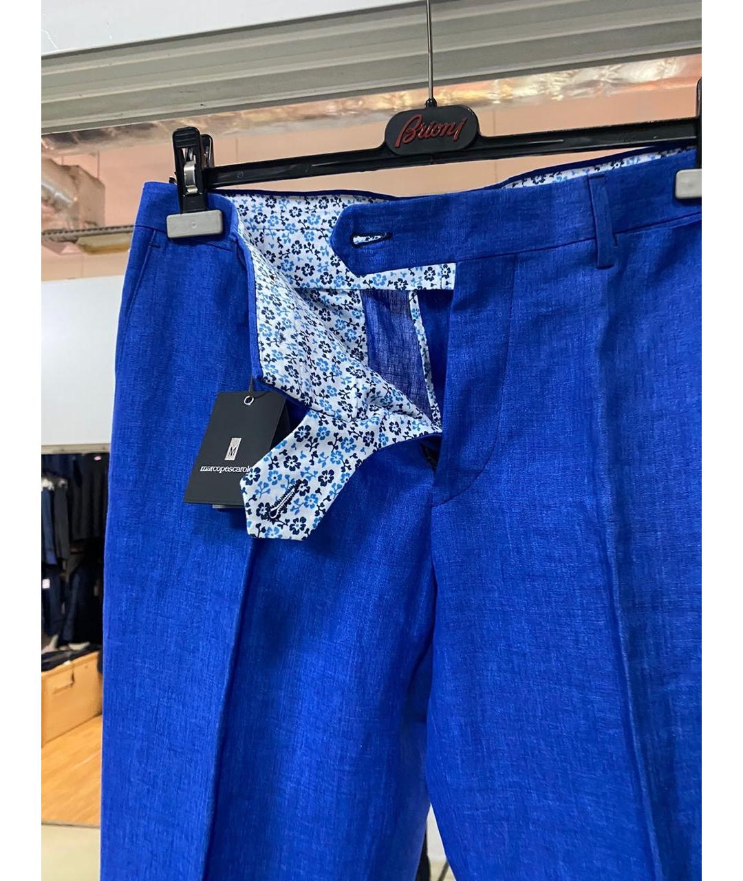 MARCOPESCAROLO Синие льняные классические брюки, фото 3