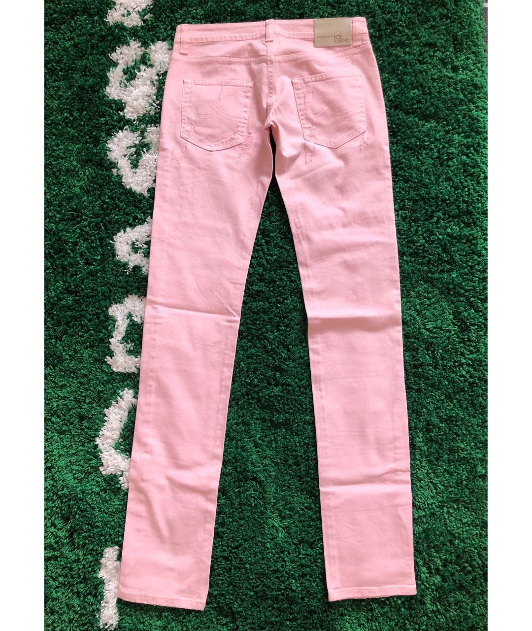 ICEBERG Розовые хлопко-эластановые прямые джинсы, фото 2