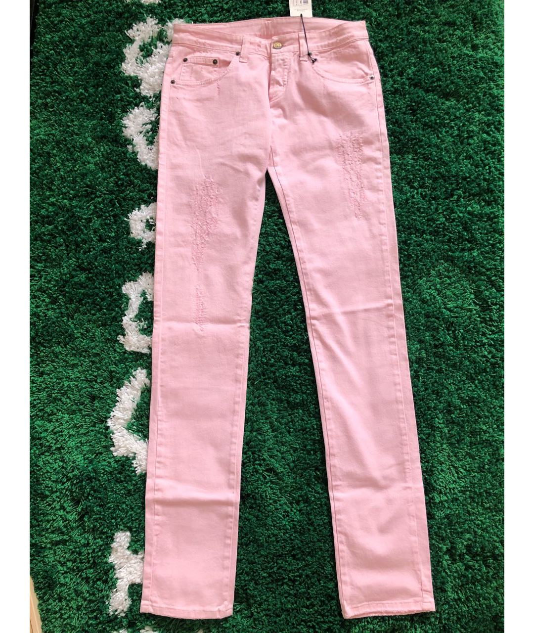 ICEBERG Розовые хлопко-эластановые прямые джинсы, фото 9