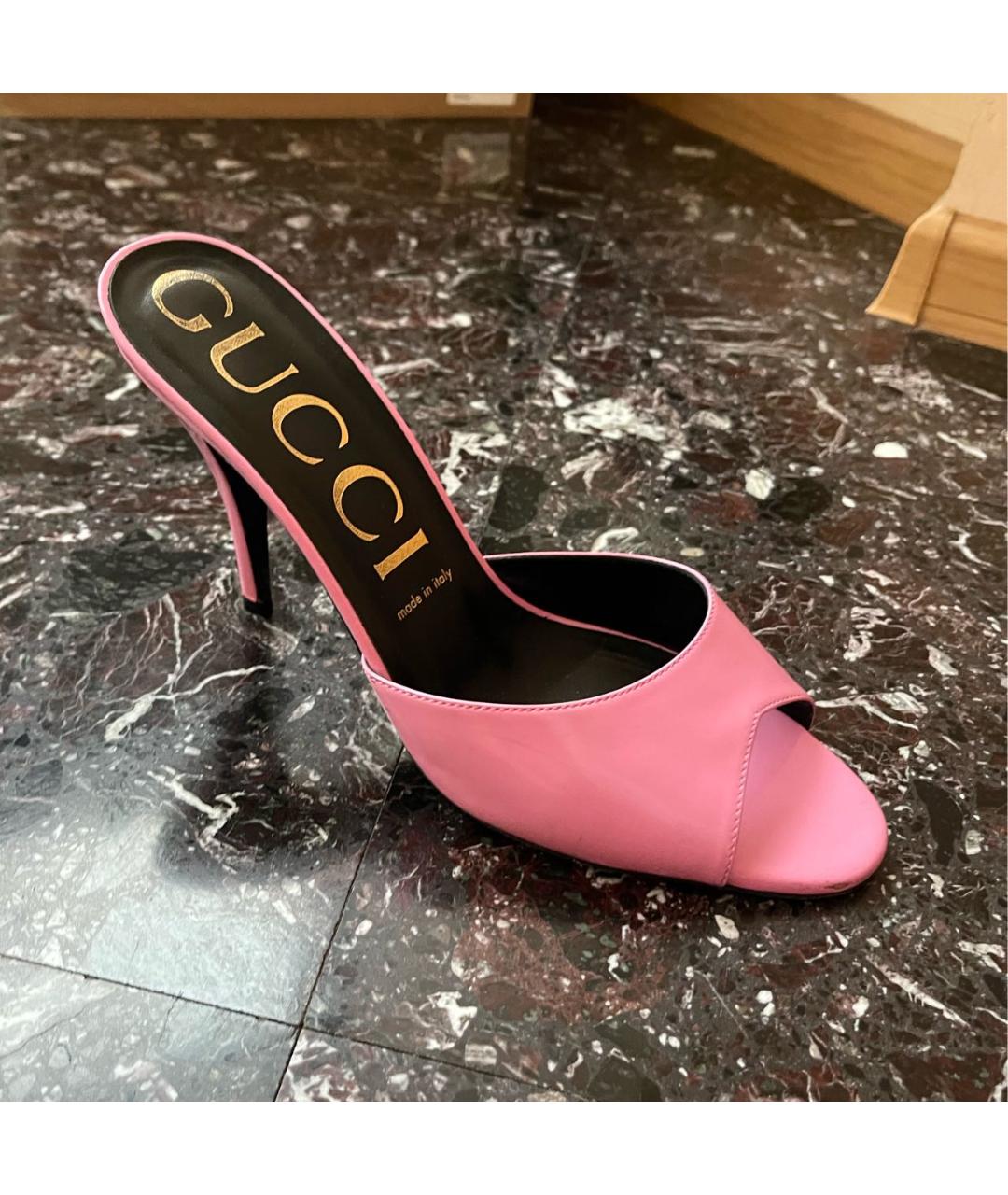 GUCCI Розовые кожаные мюли, фото 9