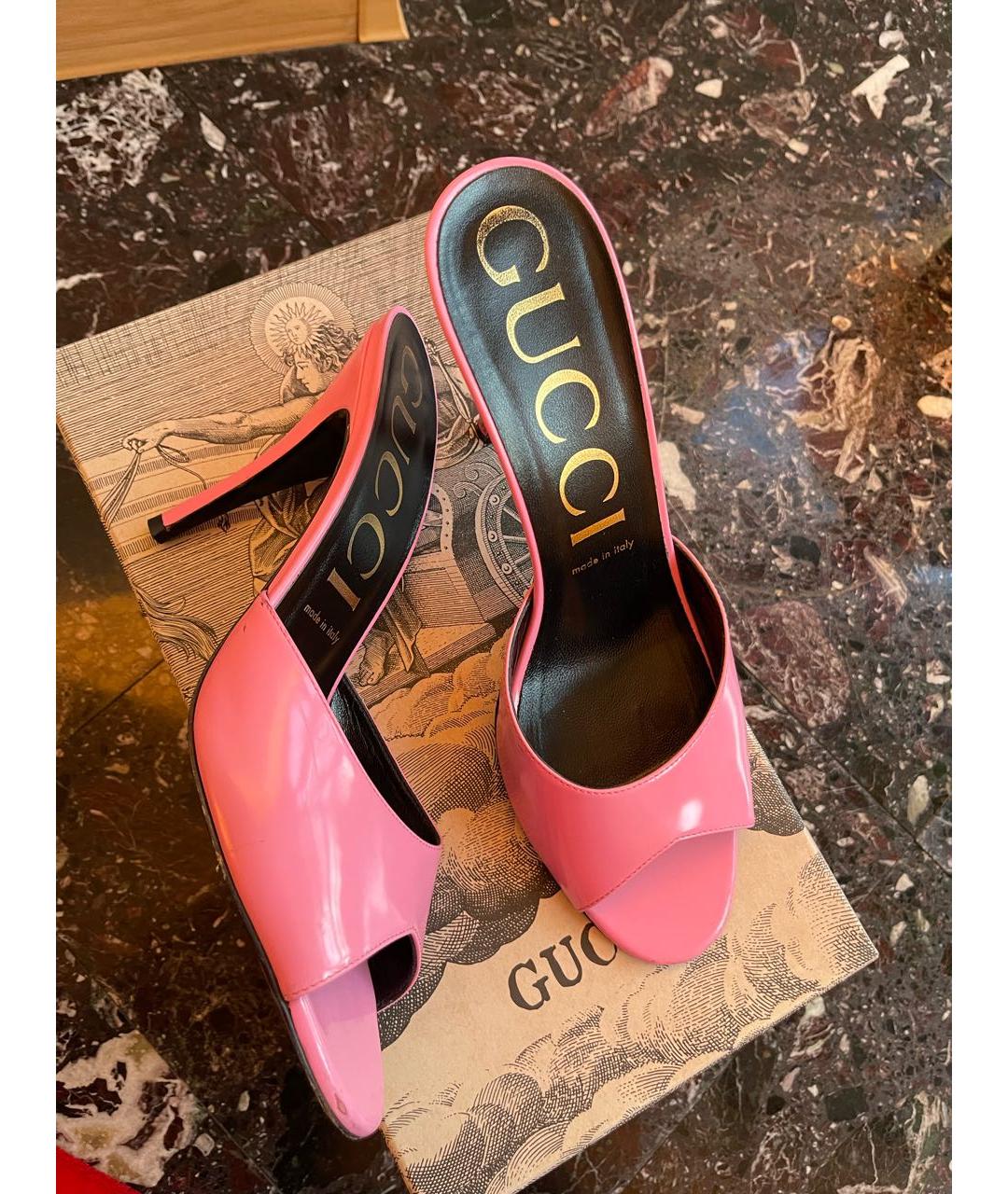 GUCCI Розовые кожаные мюли, фото 3