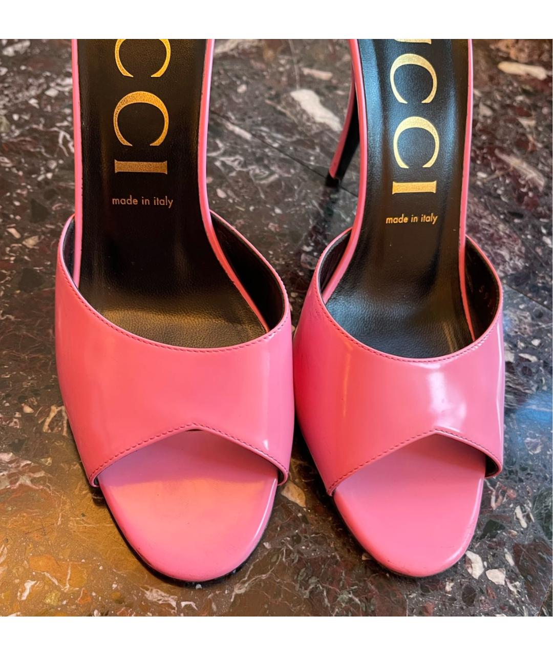 GUCCI Розовые кожаные мюли, фото 5