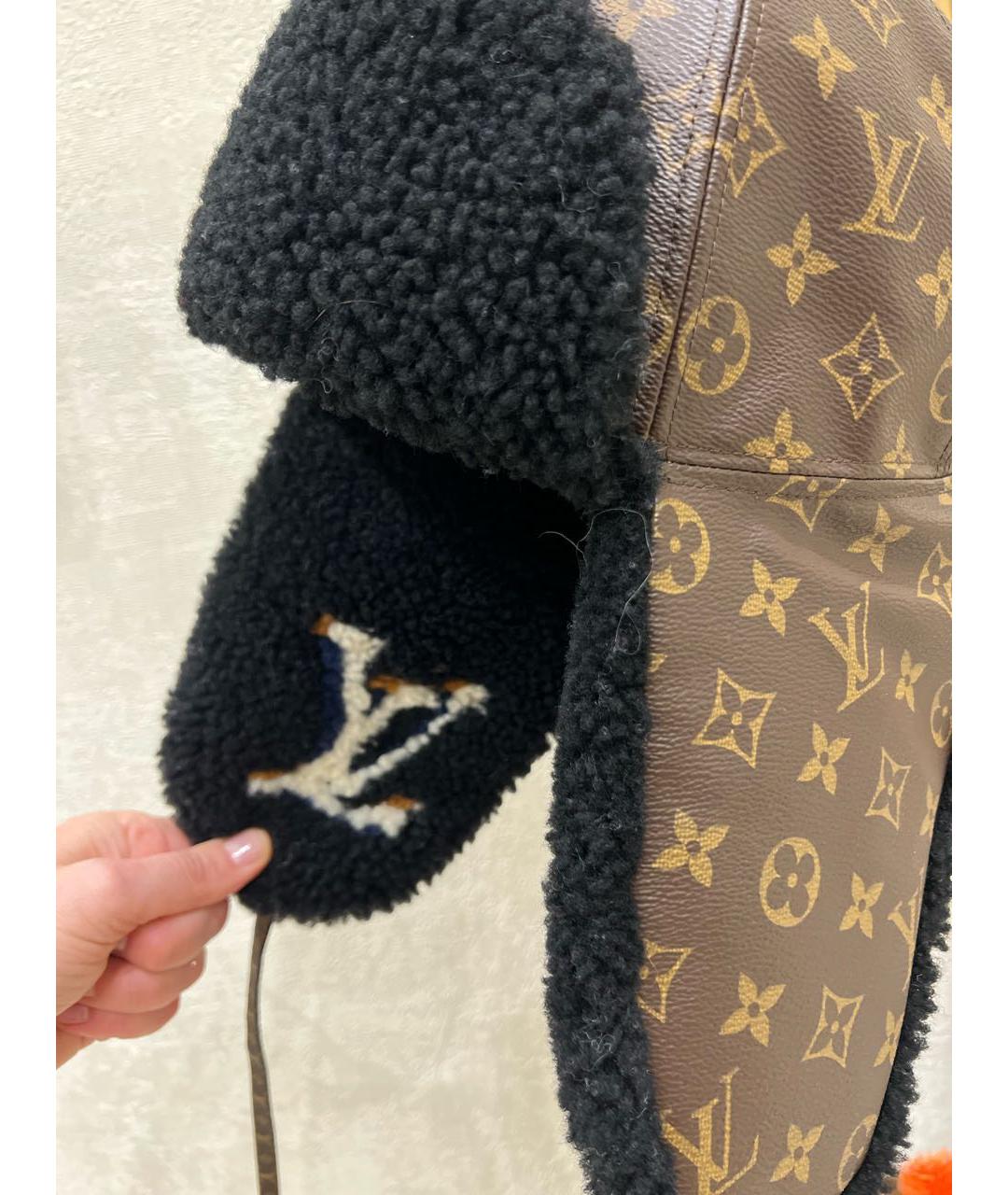 LOUIS VUITTON Коричневая кожаная шапка, фото 3