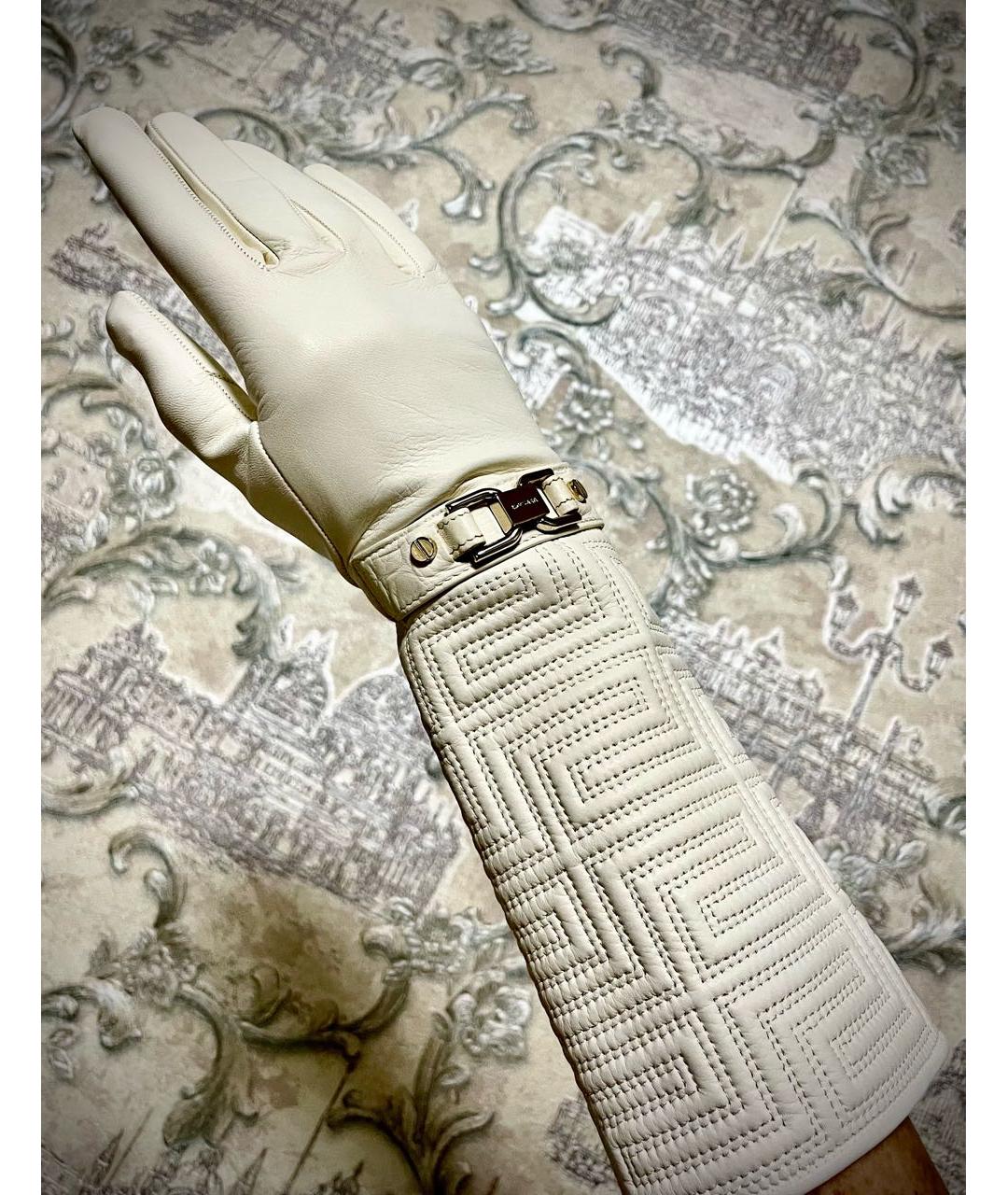 VERSACE Белые кожаные перчатки, фото 7