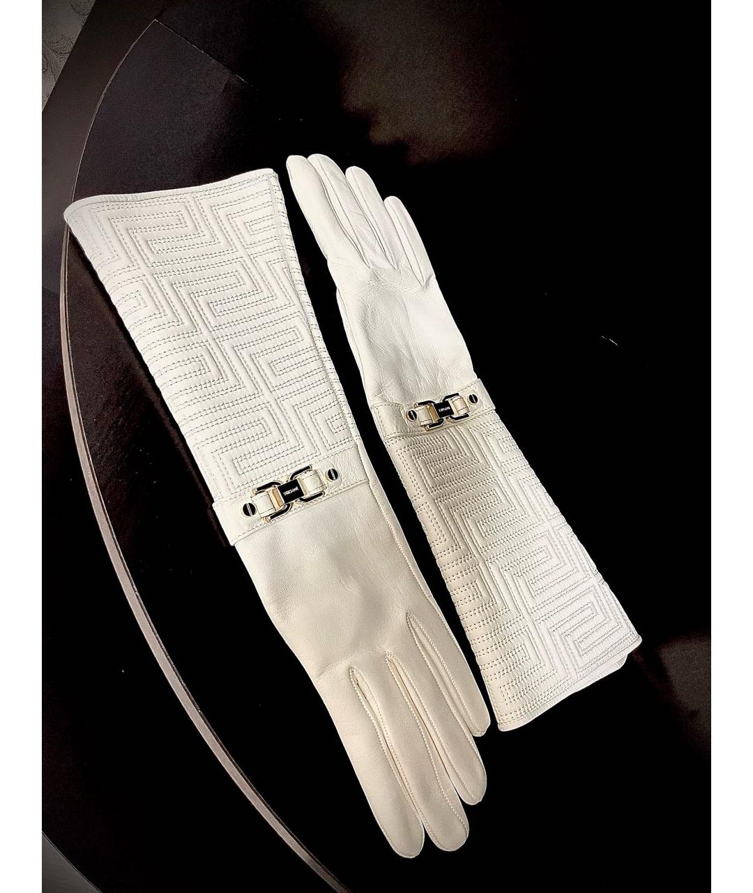 VERSACE Белые кожаные перчатки, фото 8