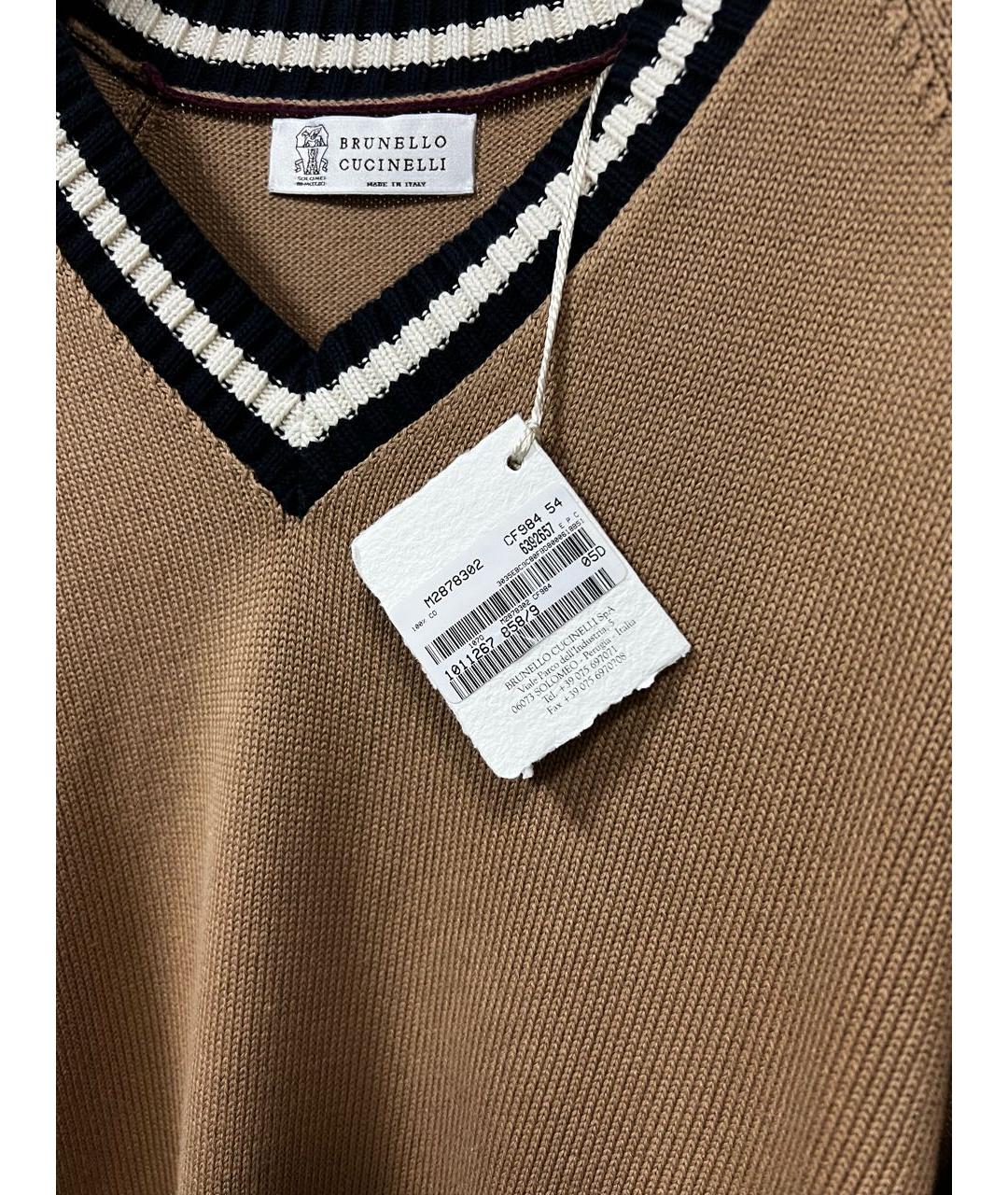 BRUNELLO CUCINELLI Горчичный хлопковый джемпер / свитер, фото 4