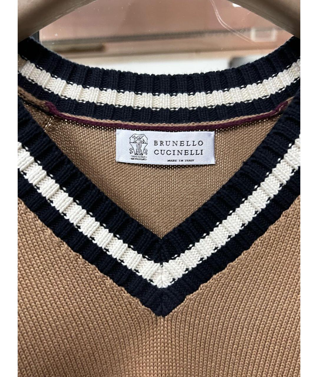 BRUNELLO CUCINELLI Горчичный хлопковый джемпер / свитер, фото 3