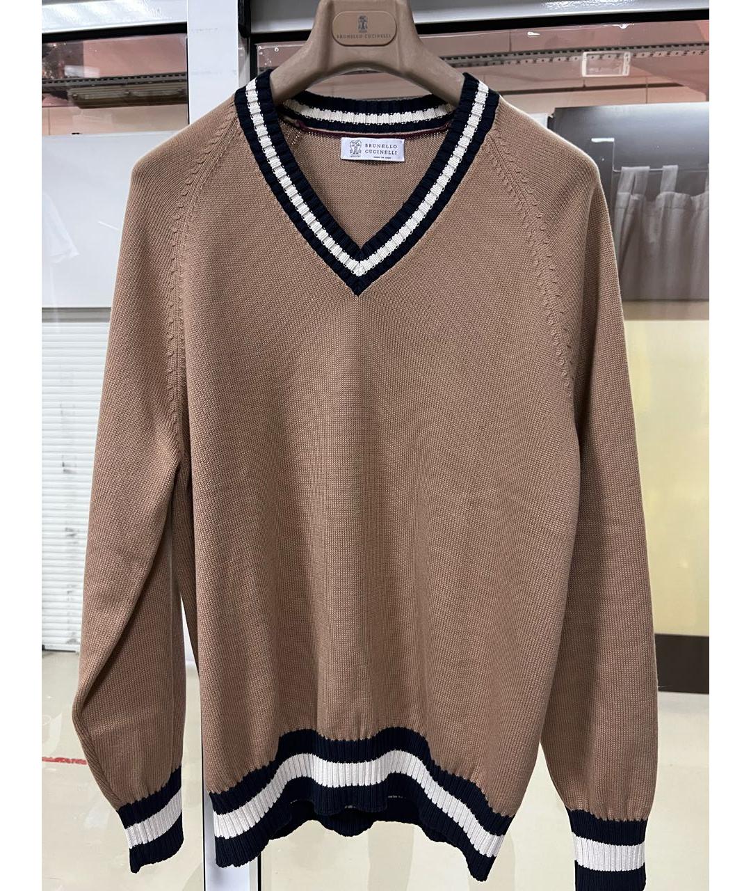 BRUNELLO CUCINELLI Горчичный хлопковый джемпер / свитер, фото 5