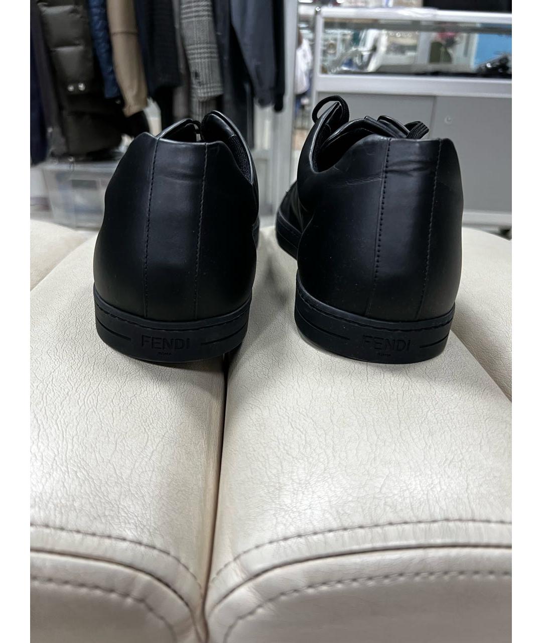 FENDI Черные кожаные низкие кроссовки / кеды, фото 4