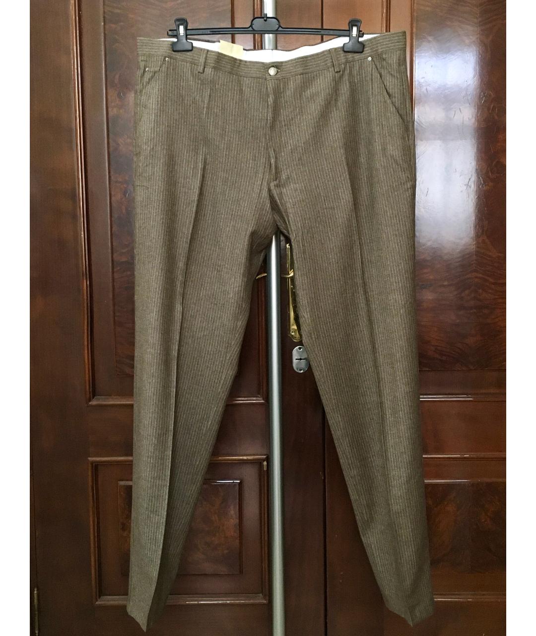 BRIONI Коричневые шерстяные повседневные брюки, фото 10