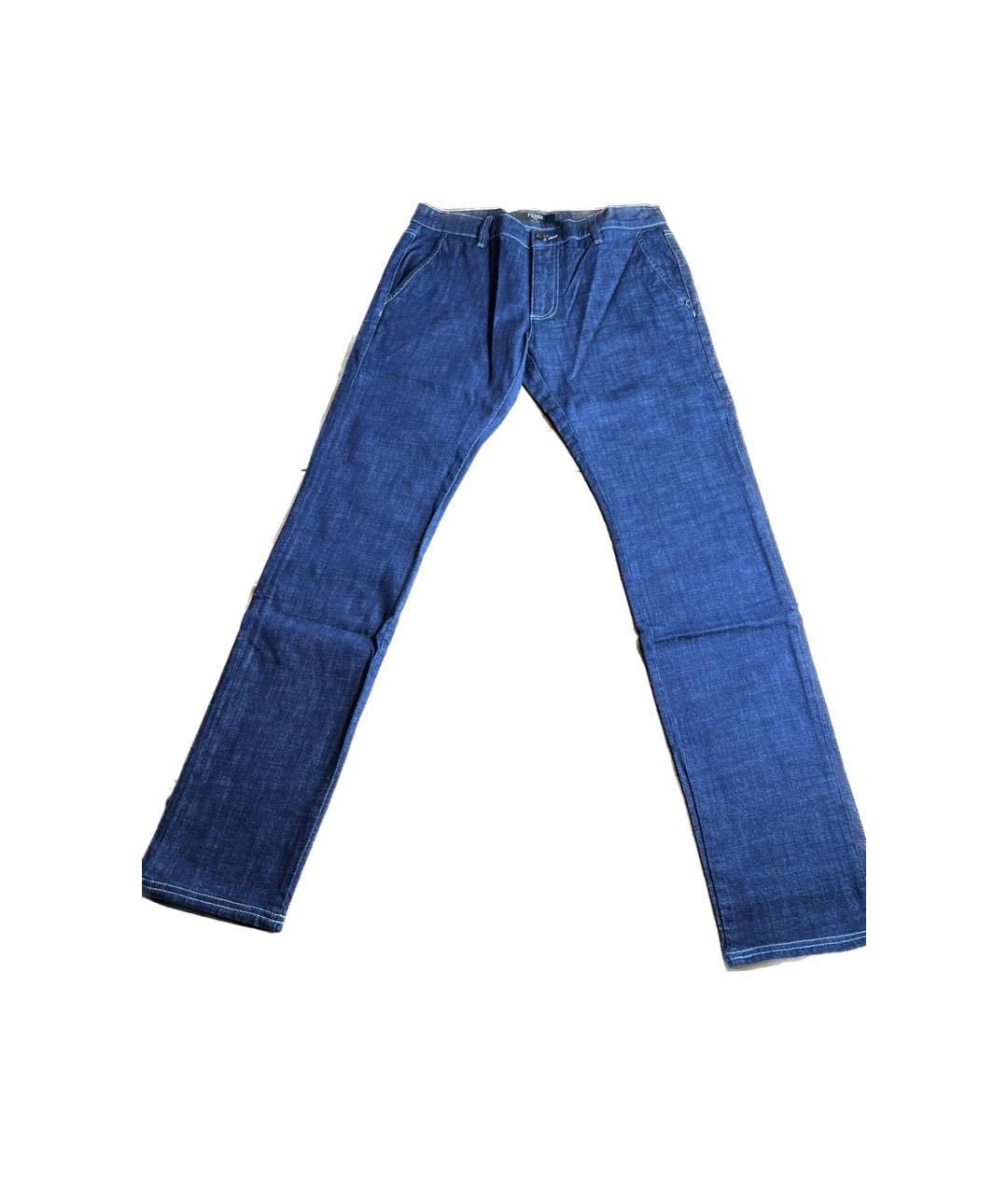 FENDI Темно-синие хлопковые прямые джинсы, фото 1