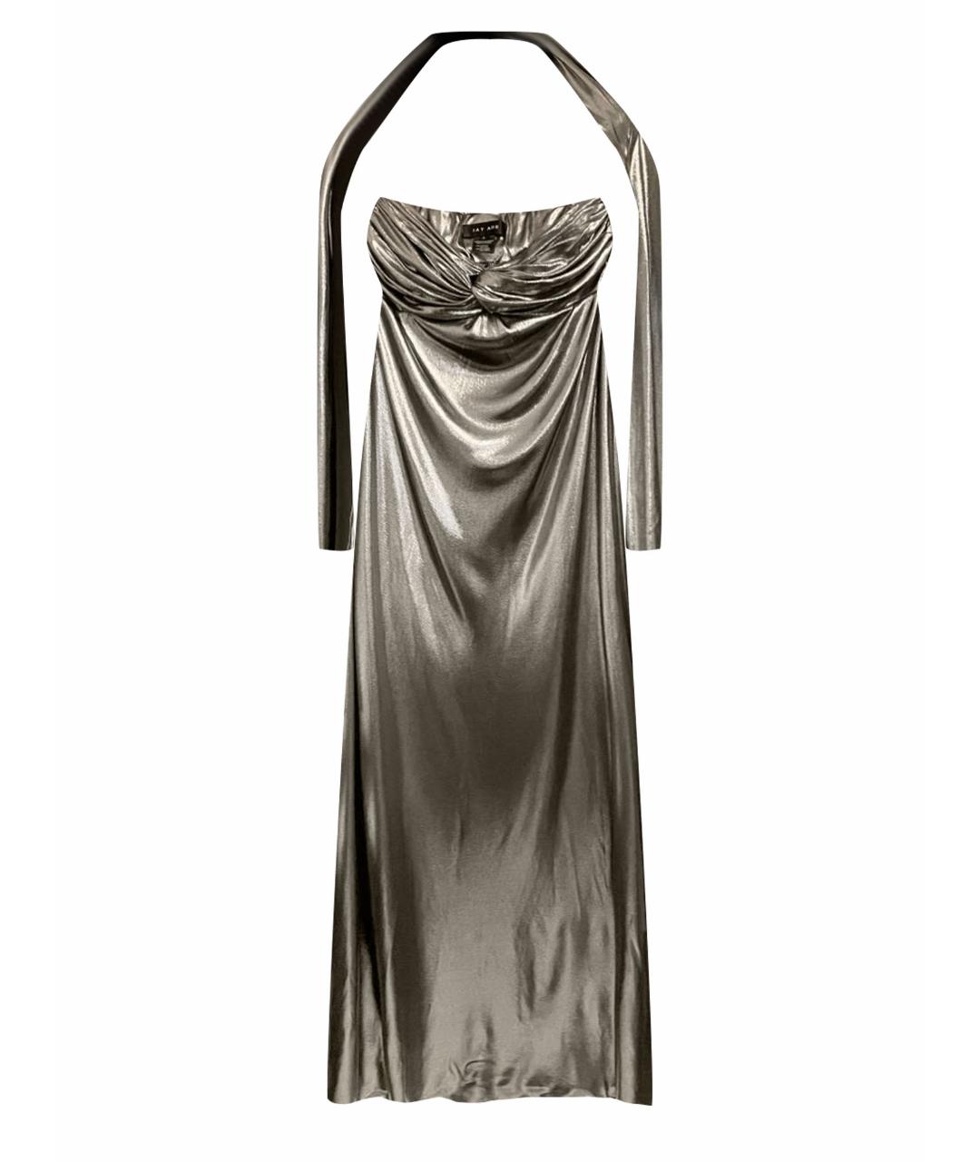 JAY AHR Серебряное ацетатное вечернее платье, фото 1