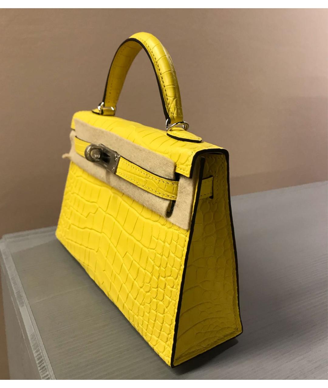 HERMES Желтая сумка с короткими ручками из экзотической кожи, фото 2