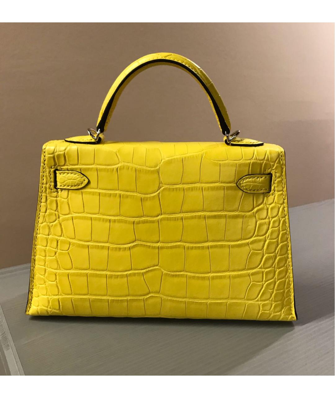 HERMES Желтая сумка с короткими ручками из экзотической кожи, фото 3