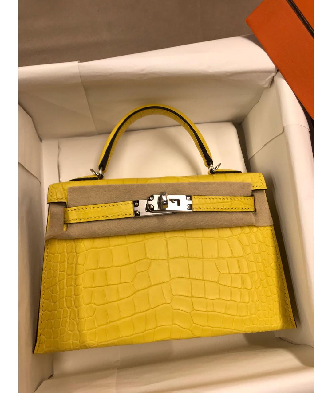 HERMES Желтая сумка с короткими ручками из экзотической кожи, фото 5