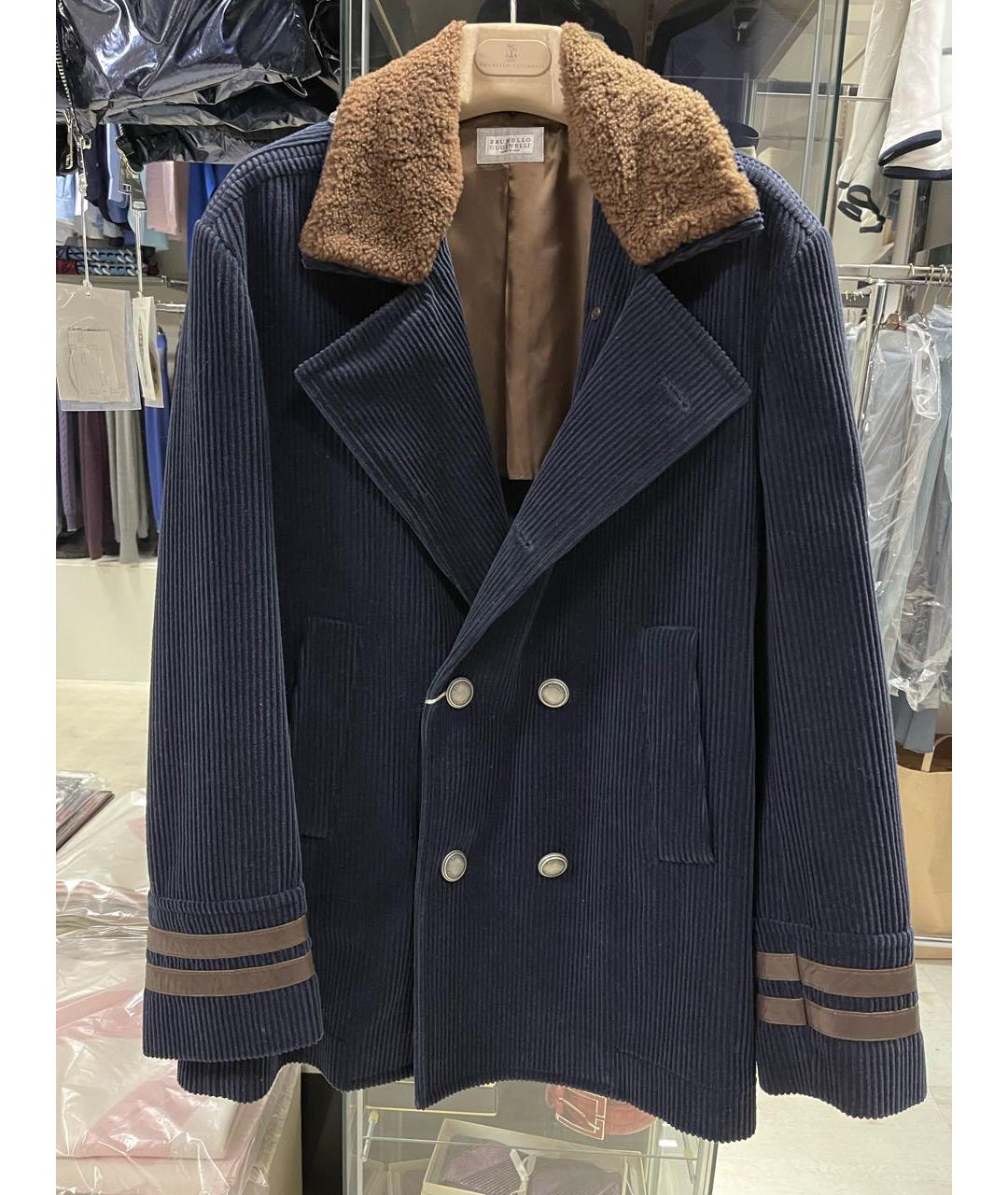 BRUNELLO CUCINELLI Синее велюровое пальто, фото 5