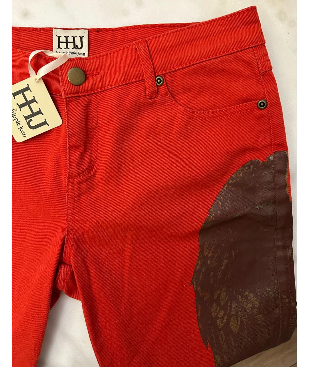 HAUTE HIPPIE Красные хлопко-полиэстеровые джинсы слим, фото 4