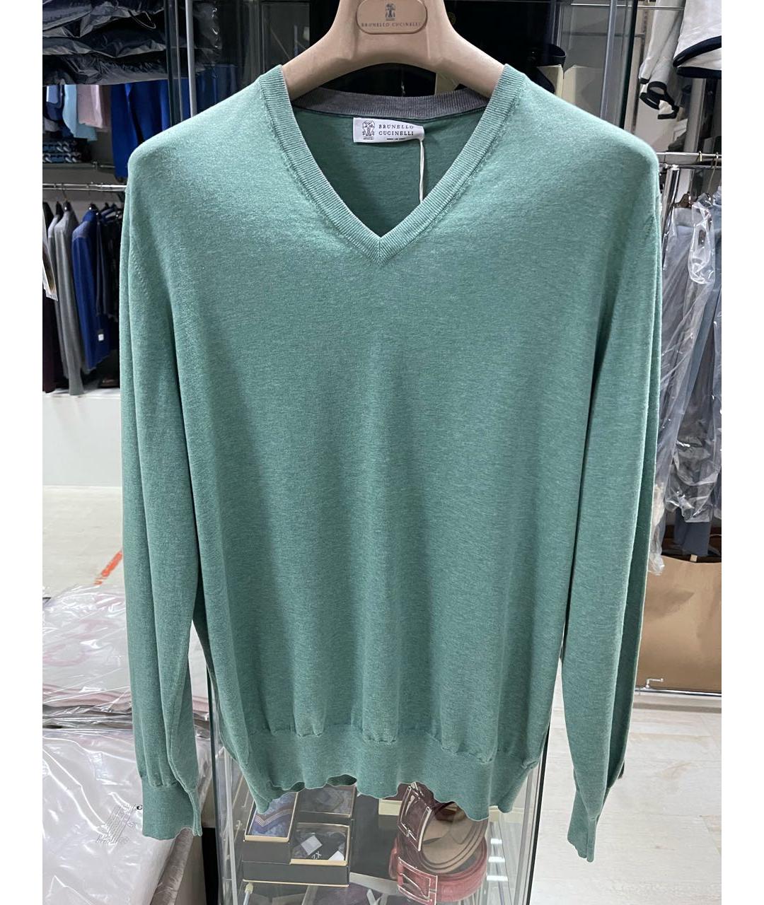 BRUNELLO CUCINELLI Зеленый хлопковый джемпер / свитер, фото 5