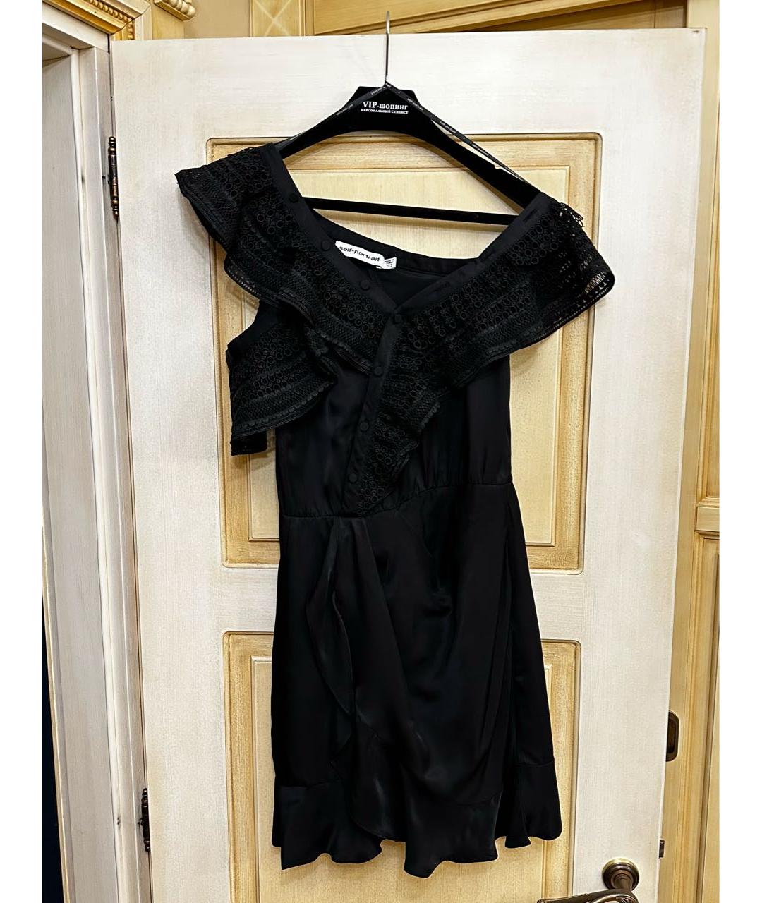 SELF-PORTRAIT Черное вискозное коктейльное платье, фото 7