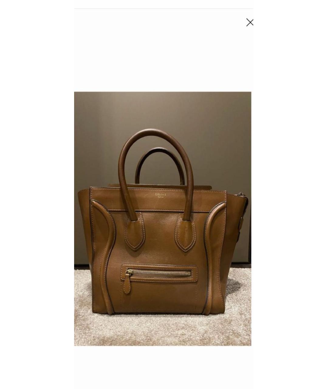 CELINE Коричневая кожаная сумка с короткими ручками, фото 6