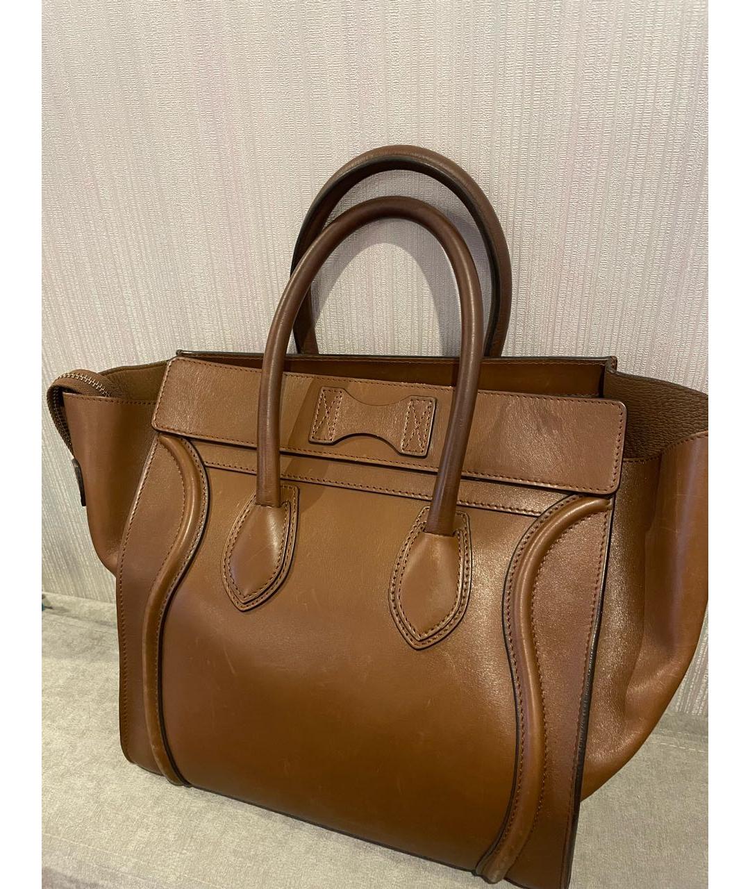 CELINE Коричневая кожаная сумка с короткими ручками, фото 7