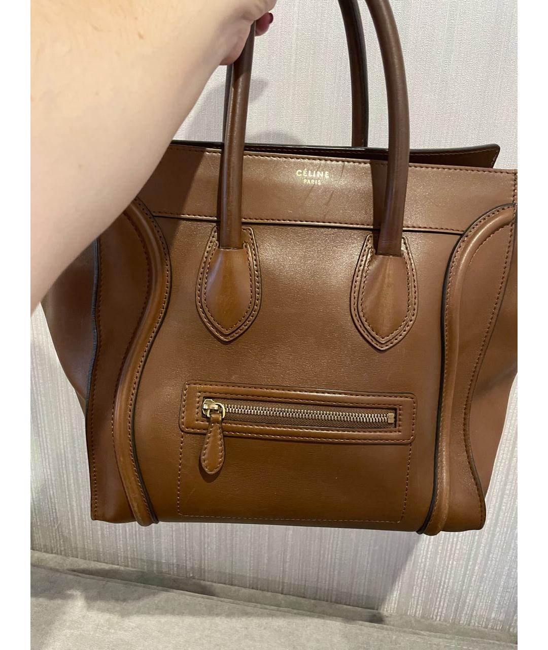 CELINE Коричневая кожаная сумка с короткими ручками, фото 8