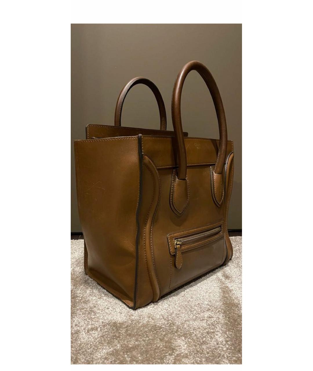CELINE Коричневая кожаная сумка с короткими ручками, фото 2